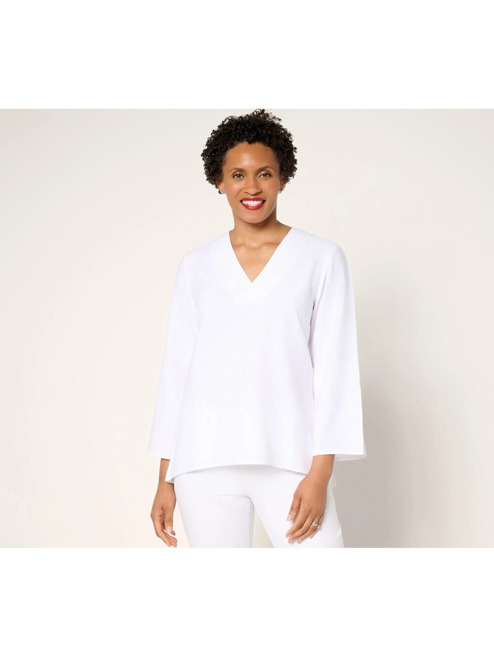 BEAUTIFUL by Lawrence Zarian Women's Top Sz L Linen Blend Eyelet White #6L